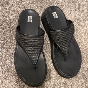 FitFlop Black Textured Slide Sandals